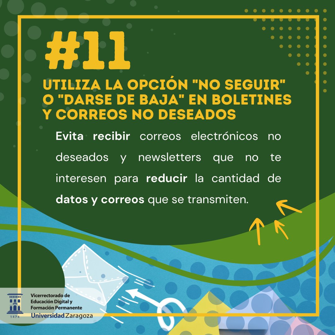 🌿 Descubre cómo reducir la huella digital en tu bandeja de entrada con esta tercera parte de consejos ecológicos. 📧💚

#unizareduca #unizaresdigital #unizarteforma #ecologiadigital <a href="/unizar/">Universidad Zaragoza</a> <a href="/OficinaVerdeUZ/">Oficina Verde UNIZAR</a>