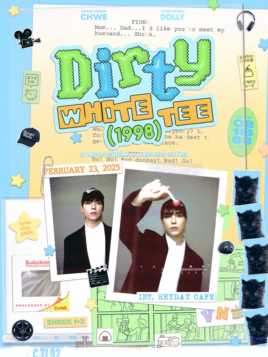 _dirtywhitetee_'s tweet photo. NOW SHOWING: Dirty White Tee (1998)
A Vernon Cupsleeve Event &amp; Art Fest

📍 Heyday Cafe, Feb. 23 - 2PM
🎬 Guest List: https://t.co/C2xPg4ZKDq

#DirtyWhiteTee1998 #버논 #VERNON https://t.co/vl8x29s0ip