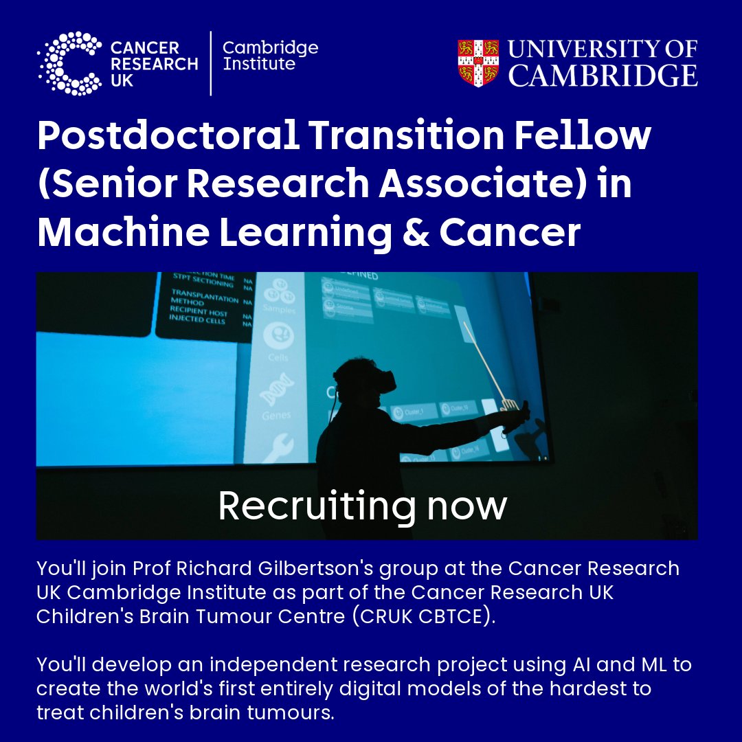 CRUK Cambridge Institute (@cruk_ci) on Twitter photo Exciting career opportunity!
The role holder will be part of the <a href="/CRUKCBTCE/">CRUK Children's Brain Tumour Centre of Excellence</a> Early Career Research Network and have access to support and expert mentoring with the aim of applying for independent funding at the end of the project.
Learn more ▶️ cruk.cam.ac.uk/vacancies/po... Exciting career opportunity!
The role holder will be part of the <a href="/CRUKCBTCE/">CRUK Children's Brain Tumour Centre of Excellence</a> Early Career Research Network and have access to support and expert mentoring with the aim of applying for independent funding at the end of the project.
Learn more ▶️ cruk.cam.ac.uk/vacancies/po...