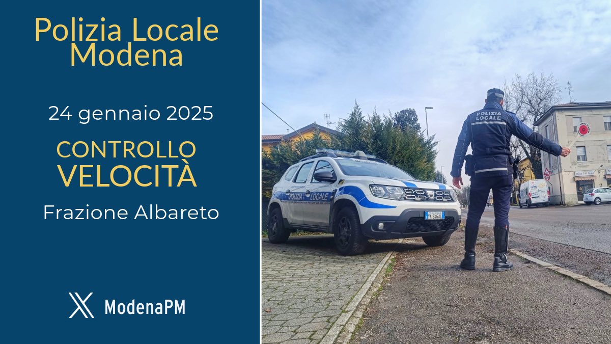 PLModena's tweet photo. #ViabilitàMO #24gennaio 
Sono in corso controlli di polizia stradale nel centro abitato della frazione di #Albareto (zona 30 km/h)
Guida con prudenza e rispetta i limiti https://t.co/v5jHqCwGsu