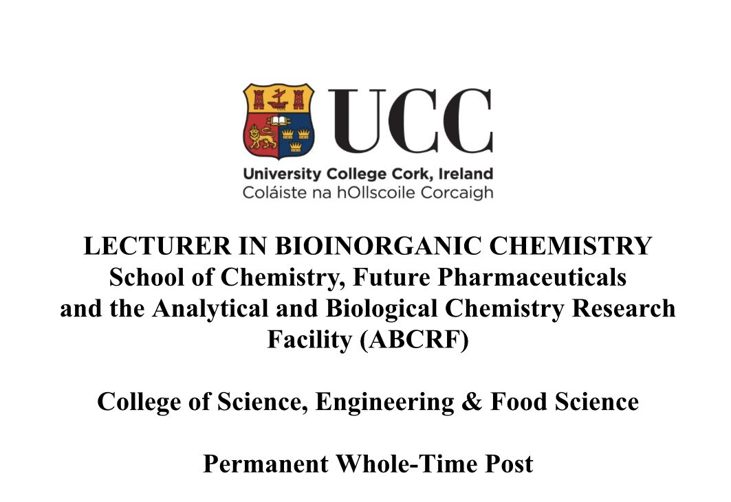 ICI Ireland (@irishchemistry) on Twitter photo Lecturer in Bioinorganic Chemistry - job opportunity <a href="/UCC/">UCC Ireland</a> <a href="/uccchemistry/">School of Chemistry</a>
my.corehr.com/pls/uccrecruit… Lecturer in Bioinorganic Chemistry - job opportunity <a href="/UCC/">UCC Ireland</a> <a href="/uccchemistry/">School of Chemistry</a>
my.corehr.com/pls/uccrecruit…