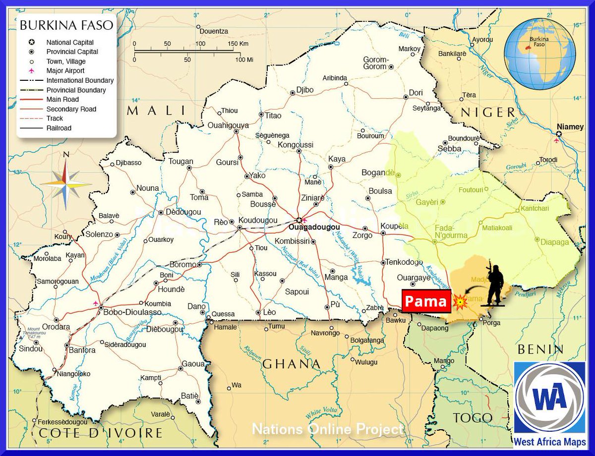 Wamaps_news's tweet image. #Burkina 🇧🇫 | Le 23/01 entre 15h30 et 16h45, plus de 150 terroristes du #JNIM lourdement armés ont attaqué #Pama (#Kompienga, #Est). Le bilan est encore incertain mais s'annonce lourd.

🔴 Plusieurs #FDS et #VDP ont été tués. Au moins 5 civils ont aussi été tués sans