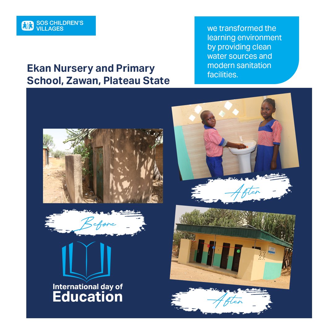 SOSCVNigeria's tweet photo. SOS Children’s Villages has been creating brighter futures, one school at a time!
Swipe through to see the impactful initiatives we’ve implemented to enhance the learning experience for children across schools!
#TransformingEducation #BetterLearning #BuildingBrightFutures https://t.co/FQ9387F1k8