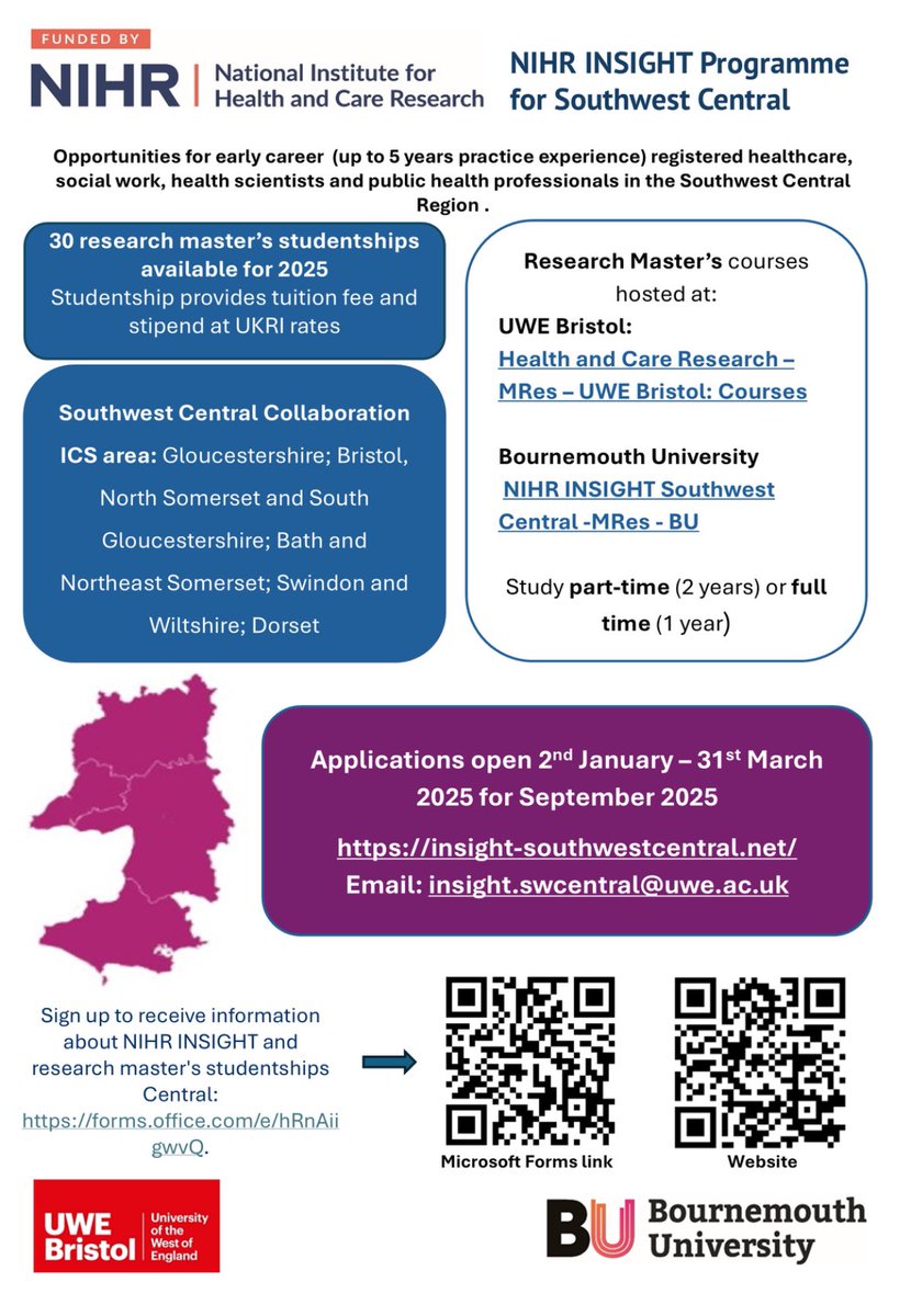 NIHR INSIGHT MRes applications are now open for 2025 (open across 12 areas of England) for AHPs to have a funded Masters!

It’s something I would thoroughly recommend, and if you have questions, get in touch ✉️ 

#hcp #ahp #alliedhealthprofessional #research #paramedic