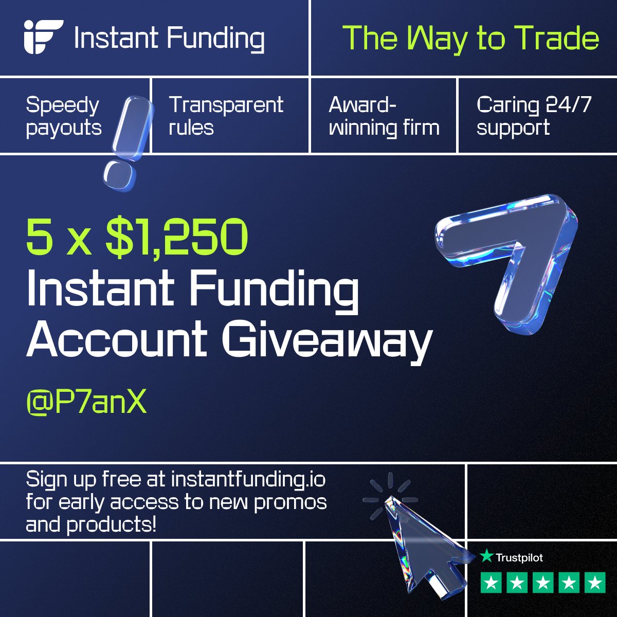 5x $1.250 Instant Funding account giveaway with <a href="/InstantFunding_/">Instant Funding</a> !

Make sure to:
⚡ Like and retweet this post
⚡ Follow <a href="/InstantFunding_/">Instant Funding</a> , <a href="/P7anX/">PlanX</a> <a href="/LewisM_IF/">Lewis | Instant Funding CEO</a>

Winners will be announced on February 11th!
Follow to be eligible to win!