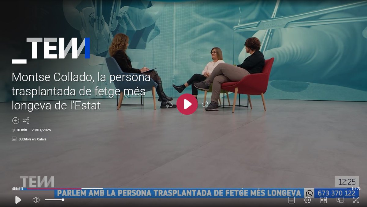 L’any 1986, la Montse Collado va ser trasplantada de fetge a l’#hbellvitge i ara és la persona trasplantada més longeva de l’Estat. Ens explica el seu testimoni, juntament amb la Dra. Lladó, directora del Programa de Trasplantament Hepàtic de l’hospital, en el programa