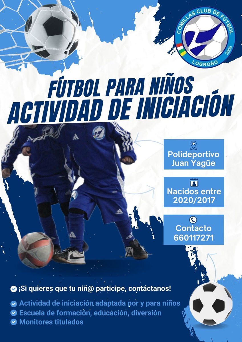 ComillasCF's tweet photo. ⚽️🔵FÚTBOL PARA NIÑOS🔵⚽️|

ACTIVIDAD DE INICIACIÓN, adaptada por y para niños y niñas nacidos entre 2020/2017. 
Si quieres que tu niñ@ participe, contáctanos! 

¡TODOS JUNTOS!💪🏻¡VAMOS AZULES!💙
#somosazules https://t.co/os2tT1lSAx