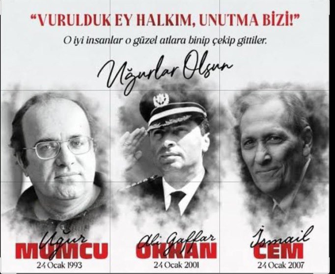 ergunhayoglu's tweet photo. Saygı ve rahmetle anıyorum. #UgurMumcu #AliGaffarOkkan #İsmailCem https://t.co/1YnGnIGlkC