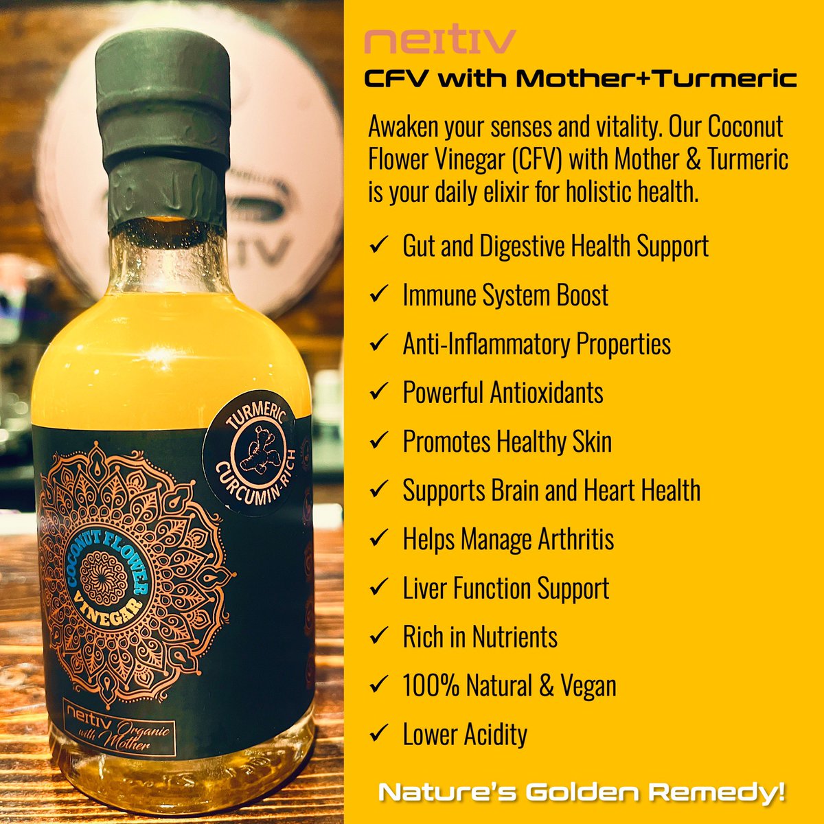 🌞 A powerful, nourishing start to your day! Give your gut the love it deserves with Turmeric-infused Coconut Flower Vinegar, aged with the Mother and enhanced with black pepper for optimal curcumin absorption. Rise &amp; Shine with a daily dose of wellness!💚🧡#GutHealth #turmeric
