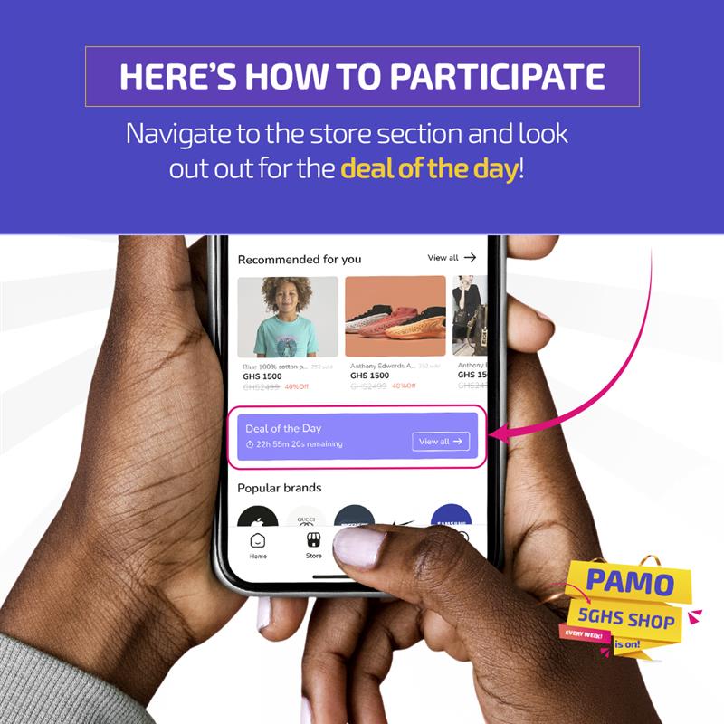 Its time to enjoy shopping like never before!

Get your 5 cedis ready! Turn on your post notifications.

Look out for the deal of the day on the Pamo app.💜