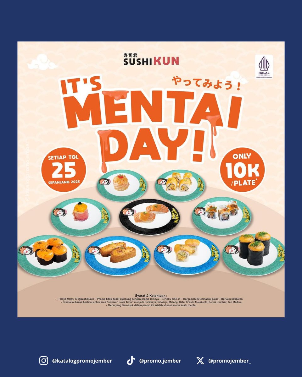 promojember_'s tweet photo. Yang mau nyushi, ada promo di SUSHIKUN LIPPO JEMBER nih rekk..

🗓️ Setiap tanggal 25 sepanjang 2025
📌 Sushikun LIPPO PLAZA JEMBER

#promojember #jember #unej #diskon #sushikun https://t.co/RZd4iHe4uV