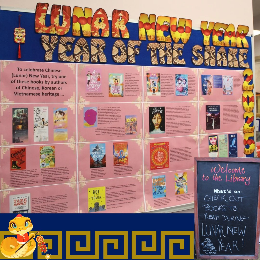 Our library display marks Lunar New Year. We were lucky enough to win the latest book in the Rebel Skies series, by <a href="/AnnSeiLin1/">Ann Sei Lin ~ REBEL DAWN 🌅 ~</a>, who features in the display. Thanks to our student Art teacher, Mr Sullivan, who restored the library notice board with his amazing signwriting skills!