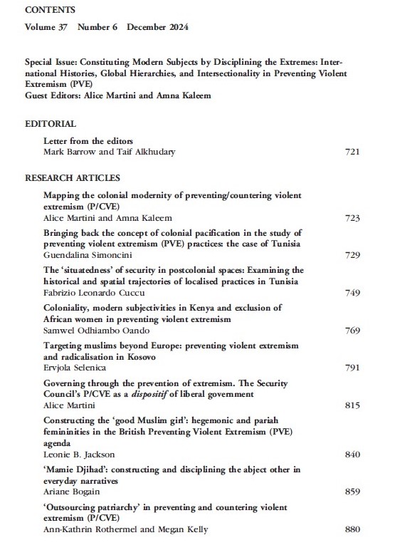 Alice Martini (@alicecmartini) on Twitter photo Our Special Issue is finally out! Thanks to the @CambridgeCRIA & <a href="/amna_kaleem/">Dr Amna Kaleem</a> <a href="/CST_WG/">Critical_Terrorism_Studies_WG</a>
tandfonline.com/toc/ccam20/37/6
With amazing contributions by great authors:
<a href="/GuendalinaSimo1/">Guendalina Simoncini</a> <a href="/fabriziocuccu/">fabrizio cuccu</a> <a href="/sam_oando/">Sam Oando</a>
<a href="/selenvio/">ervjola selenica</a> <a href="/LeonieBJackson/">Leonie B Jackson</a> <a href="/BogainAriane/">Ariane Bogain</a> <a href="/ARed_belka/">A Rothermel (БелКа_тя)</a> @ Megan Kelly
🤓🤓 Our Special Issue is finally out! Thanks to the @CambridgeCRIA & <a href="/amna_kaleem/">Dr Amna Kaleem</a> <a href="/CST_WG/">Critical_Terrorism_Studies_WG</a>
tandfonline.com/toc/ccam20/37/6
With amazing contributions by great authors:
<a href="/GuendalinaSimo1/">Guendalina Simoncini</a> <a href="/fabriziocuccu/">fabrizio cuccu</a> <a href="/sam_oando/">Sam Oando</a>
<a href="/selenvio/">ervjola selenica</a> <a href="/LeonieBJackson/">Leonie B Jackson</a> <a href="/BogainAriane/">Ariane Bogain</a> <a href="/ARed_belka/">A Rothermel (БелКа_тя)</a> @ Megan Kelly
🤓🤓