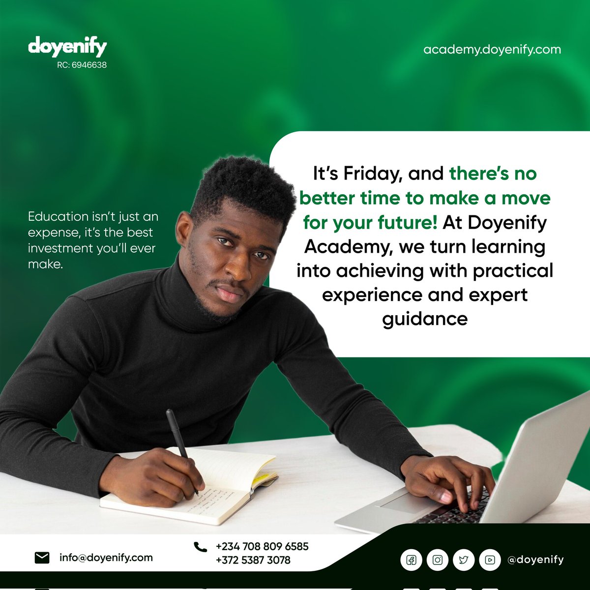 doyenify's tweet photo. It’s Friday! Time to relax… or maybe gear up for the next big step in your tech career with Doyenify Academy! 🔥"

#tech #CohortComingSoon #codingbootcamp #CohortOffer #code #CodeAndChill #CodeSmart #codinglife #uiux #uidesign #DigitalTraining #digitalmarketing #TGIF #TGIF https://t.co/qgeK7Iky3e