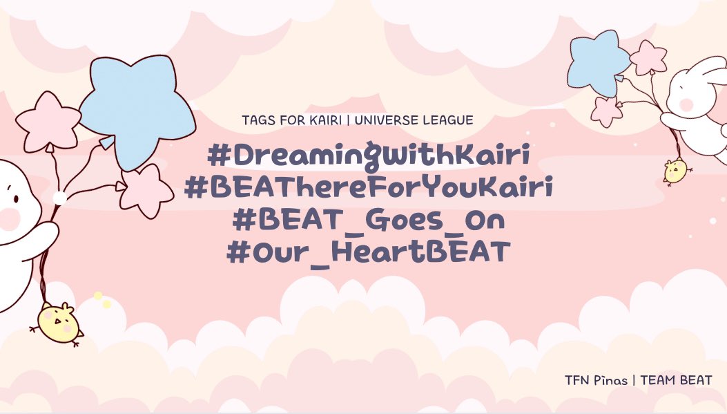 TryForNew_Pinas's tweet photo. [📢] SNOOPIES, EDELWEISS and KAIRI FANS! 

Let’s use these tags to cheer for our Kairi tonight! 

Don’t forget to cast your votes before the Final voting ends! ✨

How to vote for Kairi:
https://t.co/cqU0P0o9zF KTOPSTAR, HIGHER and use SBS website
https://t.co/8EAYvDjxNP Vote/Cast Vote
https://t.co/r9SUyesSBw TEAM BEAT
https://t.co/KfCJ9cBS2X KAIRI

#DreamingWithKairi
#BEAThereForYouKairi
#BEAT_Goes_On
#Our_HeartBEAT 
#TFNPinas