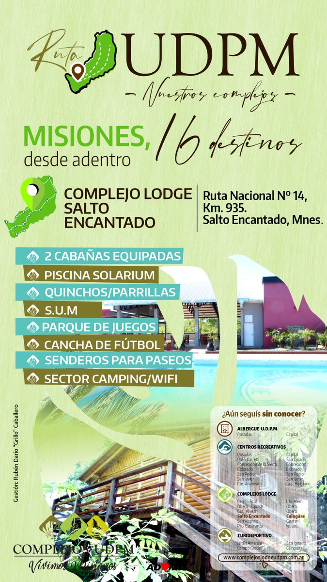 Ya es viernes y hay que armar agenda del finde para visitar los complejos Lodges de la UDPM 😎🪴🌿🌞...