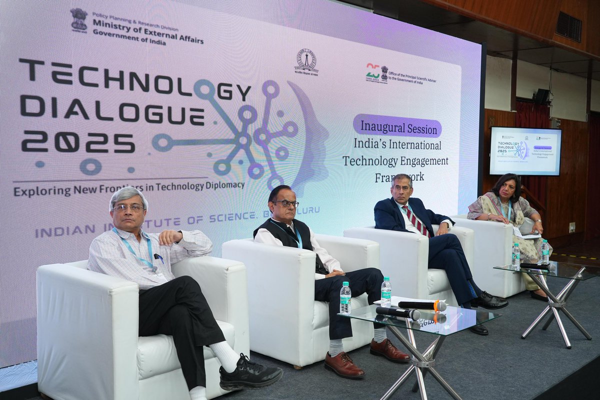 iiscbangalore's tweet photo. Technology Dialogue 2025 began with an inaugural session on India's international tech engagement framework, featuring remarks by Prof G Rangarajan, Prof GK Ananthasuresh, Shri S Raghuram, Dr Kiran Mazumdar-Shaw &amp; Prof Ajay Sood, and keynote by Hon'ble Minister Dr Jitendra Singh https://t.co/SxrzdECqfe