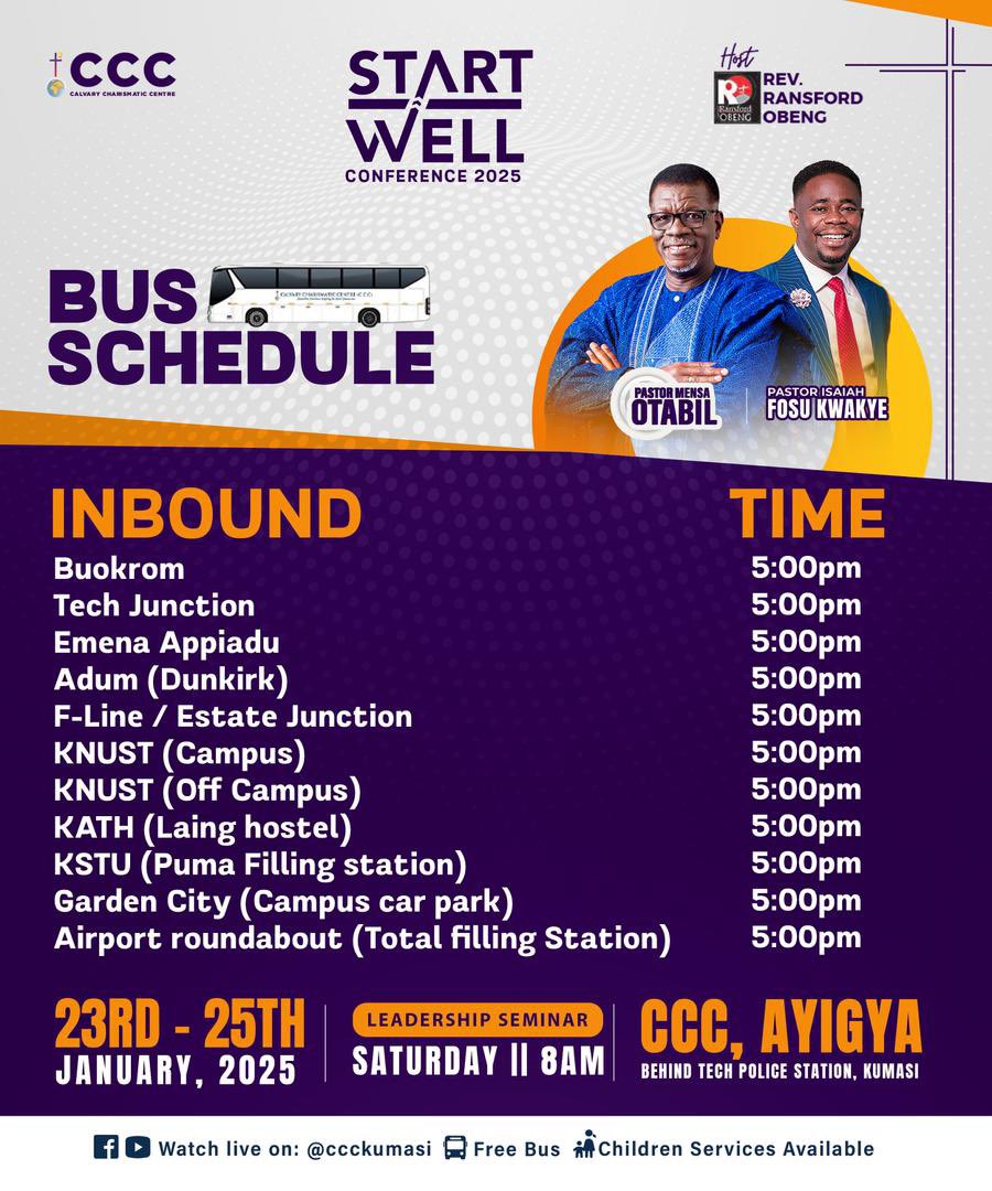 ccckumasi's tweet image. DAY 1 was phenomenal 😍, can’t wait to see you for DAY 2 ✌🏽

⏰ 6:00pm Sharp👌🏾

#StartWellConfrenece25 #SWC25 #Kumasi #Ghana #DrMensahOtabil #CCCGhana