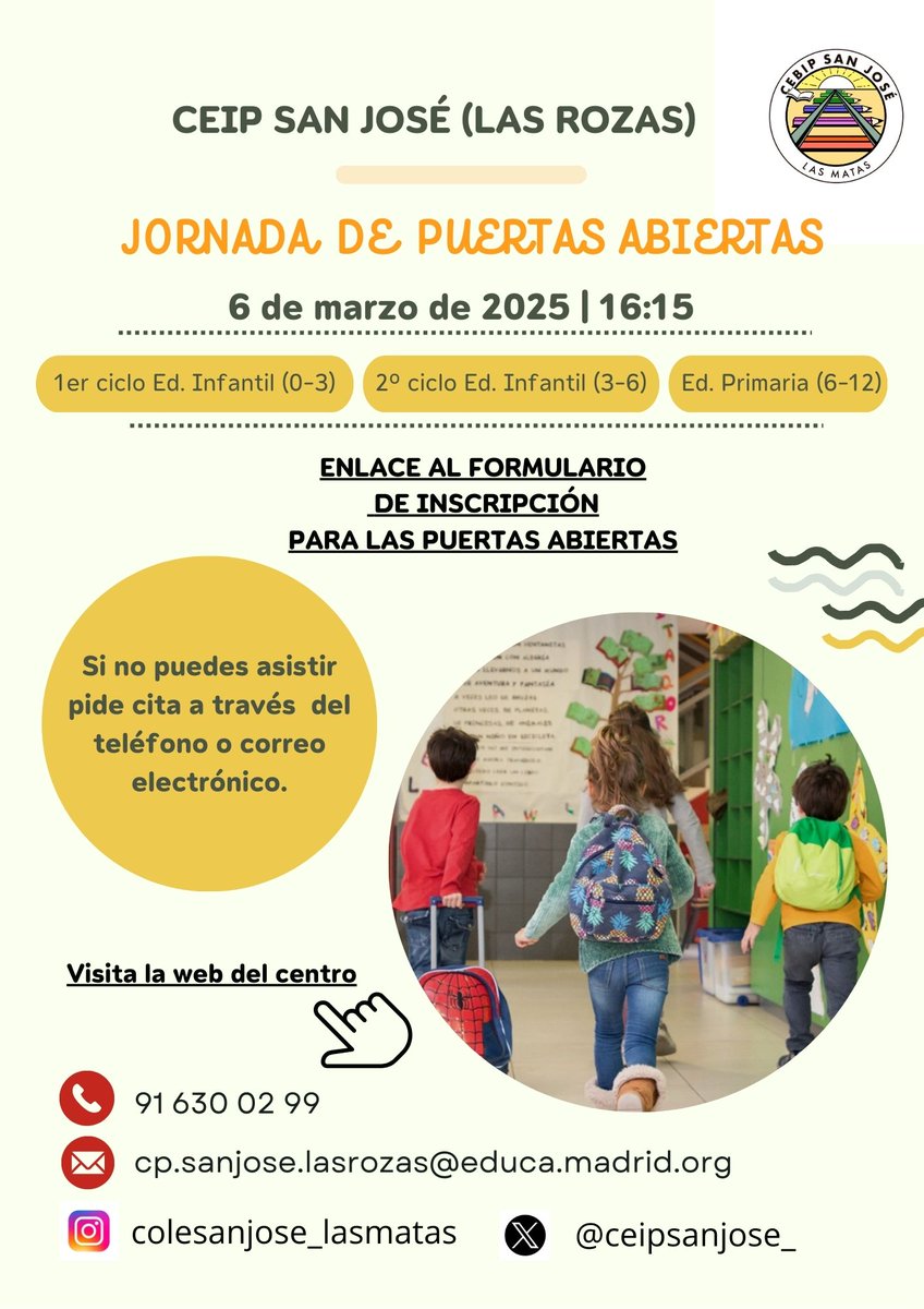 ¡Jornada de Puertas Abiertas!  
Ven a conocernos el 🗓️Jueves 6  de marzo, a las 16:15
Inscripciones en el siguiente formulario ⬇️⬇️⬇️
docs.google.com/forms/d/e/1FAI…