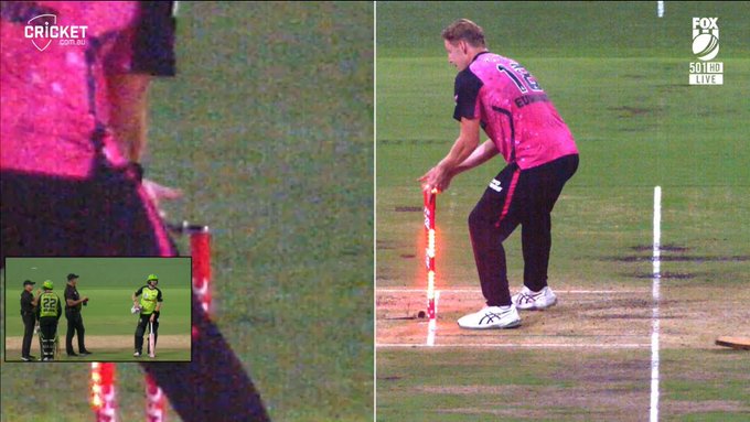 Matthew Gilkes was given out by third umpire after this incident at the SCG! 📹 Credits: Twitter/BBL