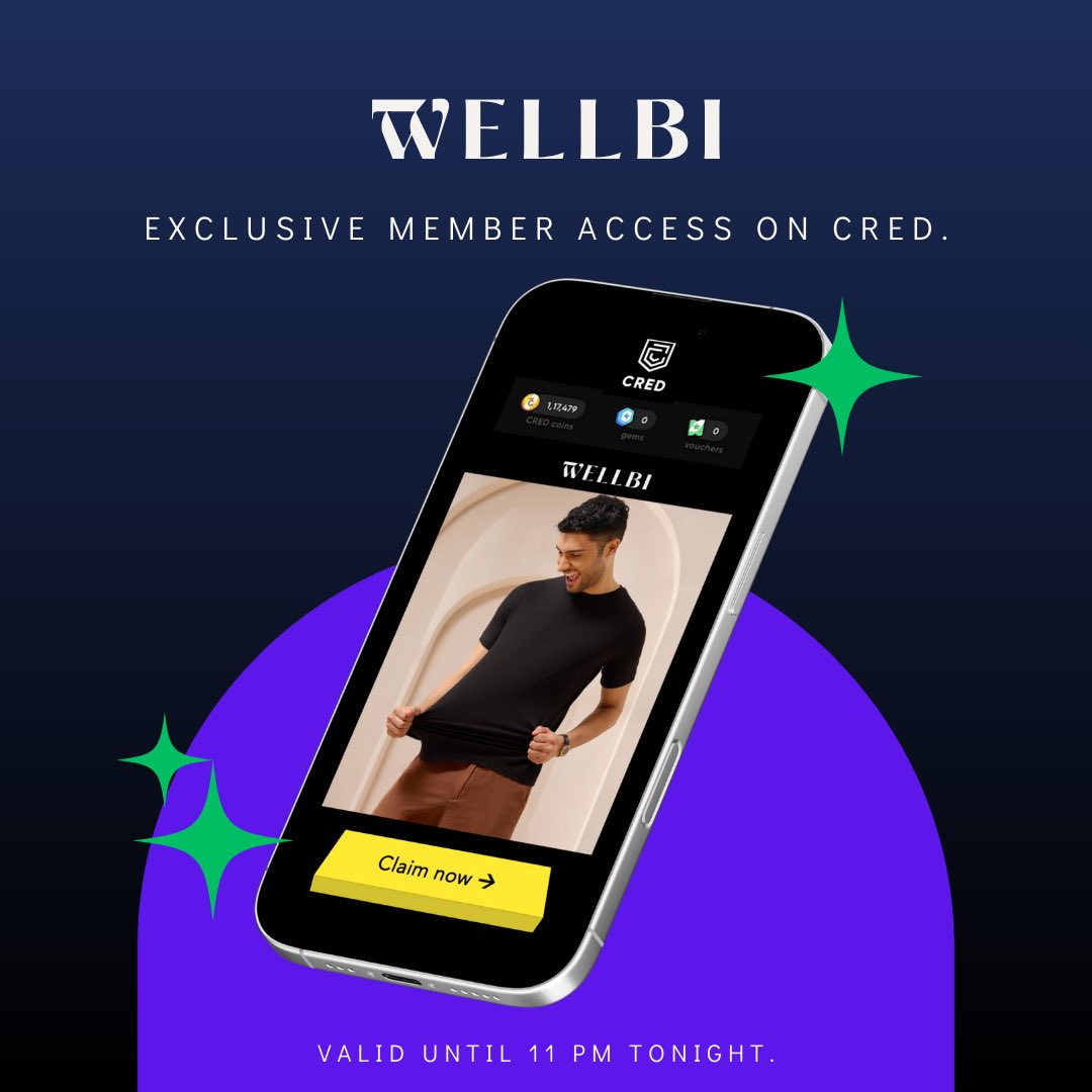 We have joined the CRED club. <a href="/Wellbi_in/">Wellbi</a> is live on Cred Only Fridays.
Grab your Bamboo Tees today.

Thank you Kunal bhai;) <a href="/kunalb11/">Kunal Shah</a>