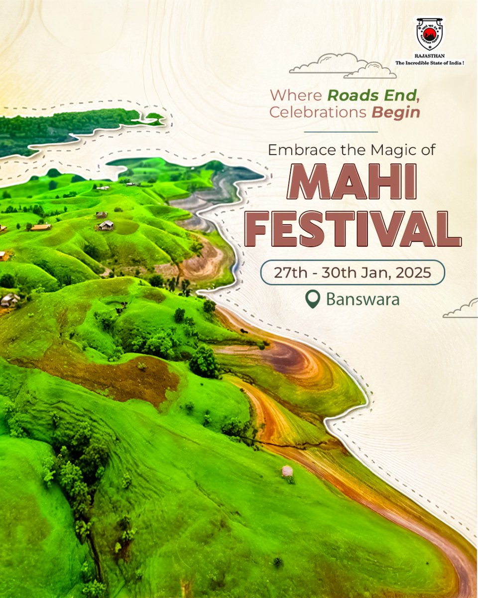 my_rajasthan's tweet photo. The beautiful Banswara City is all set to celebrate the charm of tribal traditions, vibrant folk performances, and the culture of Rajasthan. Mark your Calendars from January 27ty -30th, and don’t miss the chance to dive into the mesmerizing celebration at Mahi Mahotsav 2025
(1/2) https://t.co/tRY6PfZLwk