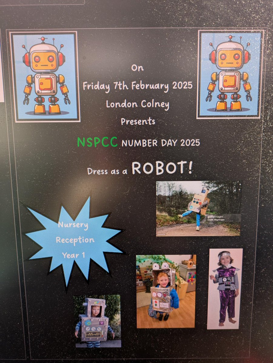 7th of February - NSPCC Numbers Day
Nursery, Reception and Year 1 can dress like a Robot.
Year 2, 3, 4, 5, 6 can dress like a Rock Star.