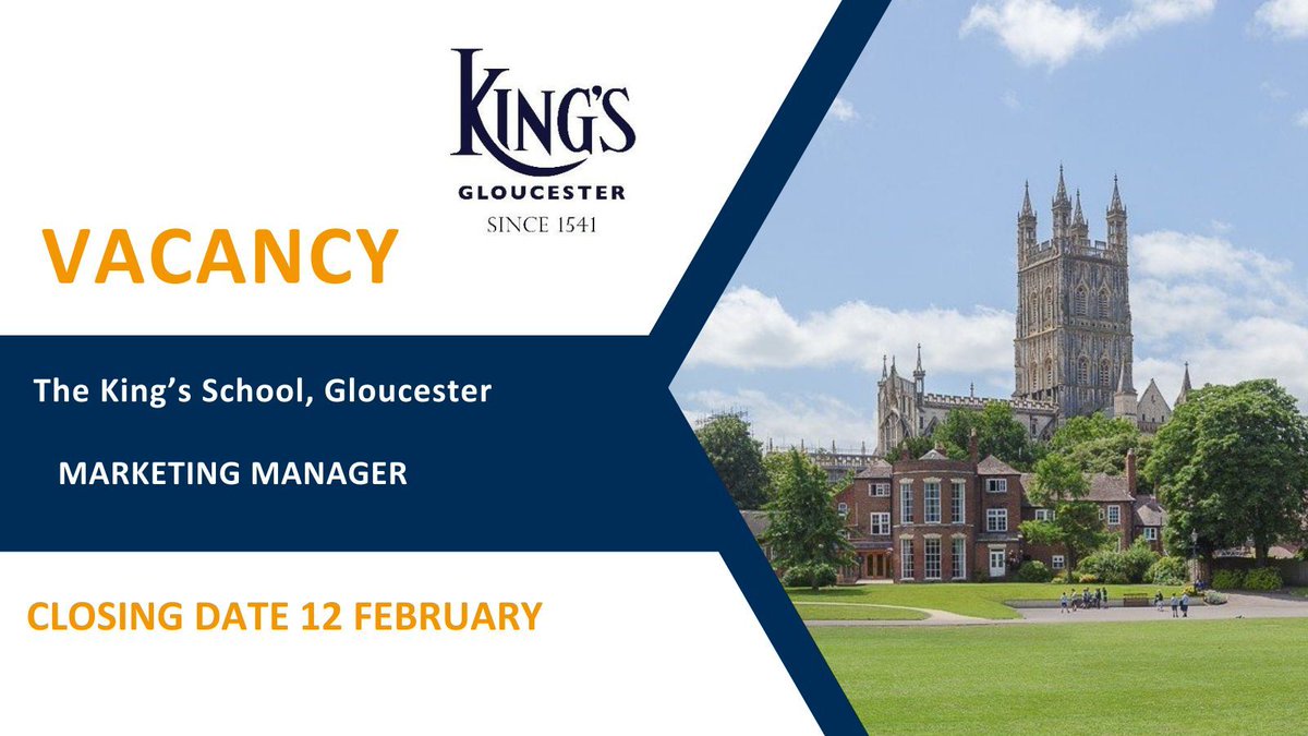 The King's School Gloucester are looking to recruit a Marketing Manager <a href="/KingsSchoolGlos/">The King’s School, Gloucester</a>
More details here: buff.ly/3CnKfiy