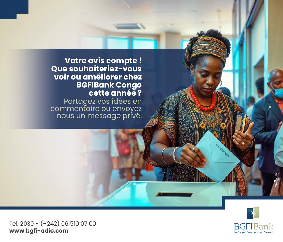 Aidez-nous à rendre votre expérience encore meilleure chez BGFIBank Congo. #BGFIBankCongo #VotreAvisCompte #Innovation #Proximité