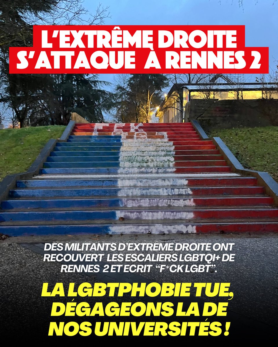 UnionPirate's tweet photo. 🚨 Face aux attaques homophobes et réactionnaires : 
Rennes 2 est et restera une université franchement inclusive et antifasciste ! https://t.co/mREhLpd1bS