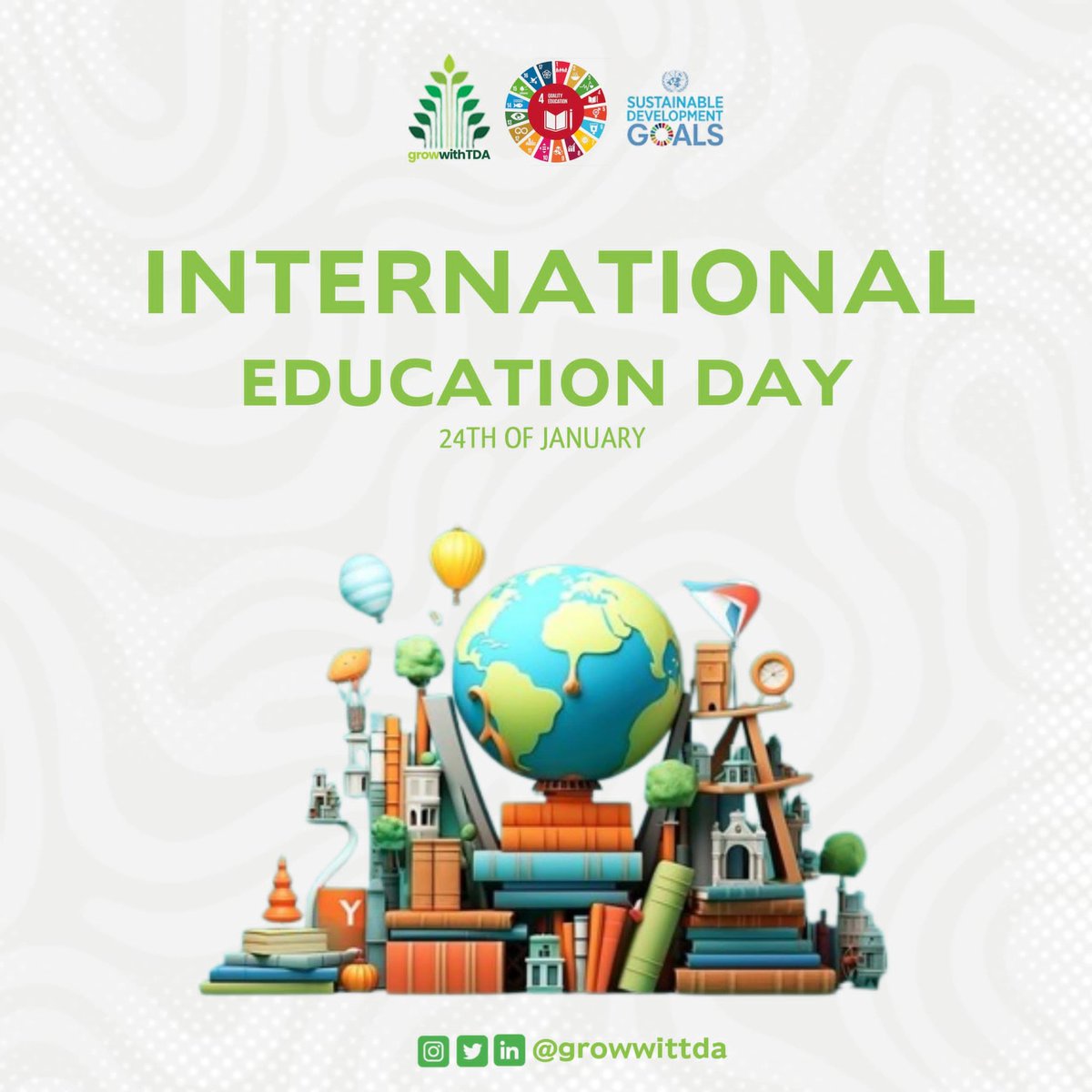 GrowWithTDA's tweet photo. Celebrating International Day of Education!

Education is a basic human right and an essential building block for every person to reach their full potential, and for societies and economies to grow and flourish. https://t.co/mxv3mUUeDG