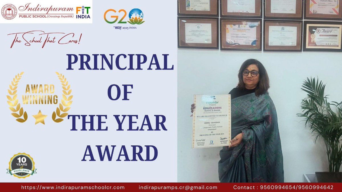 🎉 Congratulations to Mrs. Renu Sharma, Principal &amp; Assistant Director, on being honored with the Principal of the Year Award by EDULEADERS on December 21, 2024! 🏆🌟 Her dedication, leadership, and passion for education continue to inspire students and staff alike.
