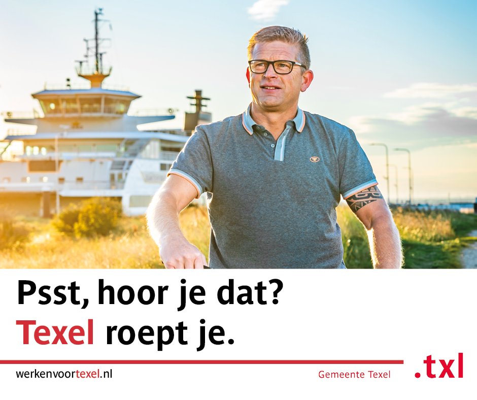 Psst, hoor je dat? Texel roept je. 

Werk met ons samen aan de meest dynamische en leefbare eilandsamenleving ter wereld! Wij zoeken mensen met eilandkracht. 

Ga naar werkenvoortexel.nl