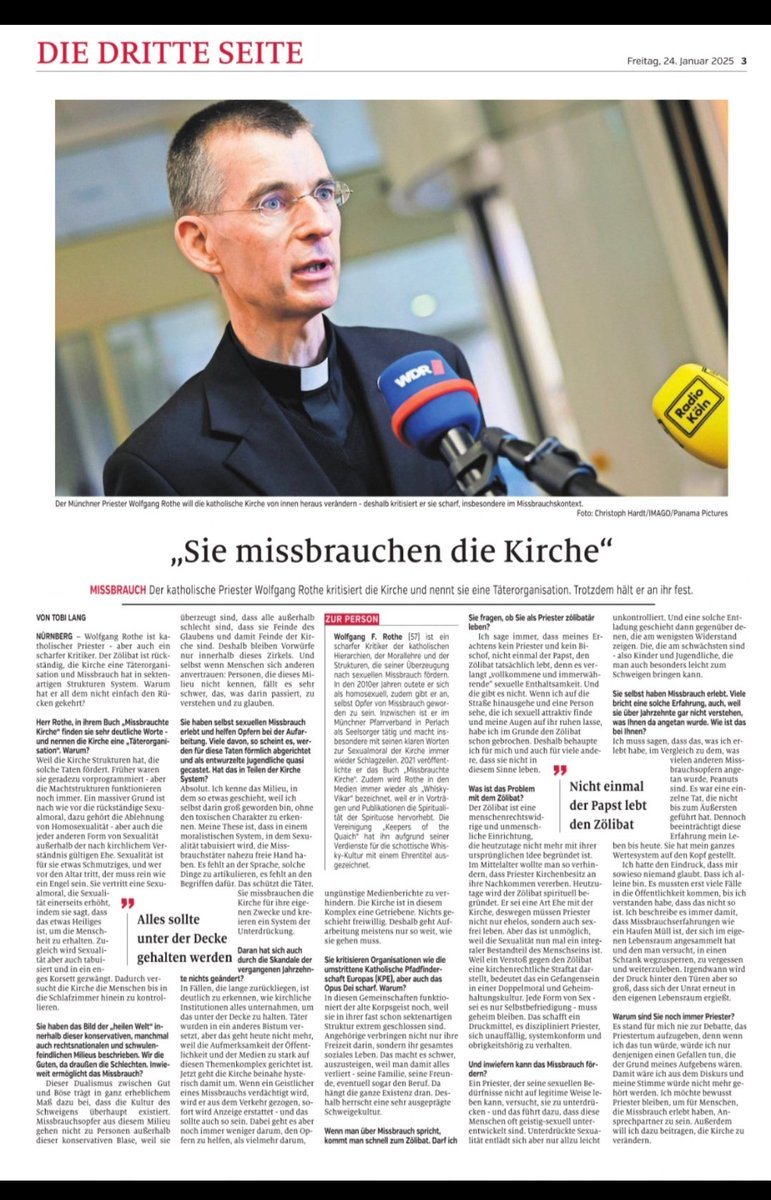 e_nowatschek's tweet photo. Heute in den Nürnberger Nachrichten.

#Kirche #katholisch #Missbrauch #Vertuschung #Sexualität #Sexualmoral #Sex #Priester #Zölibat #Doppelmoral

Ein großes Bravo für 
Wolfgang F.Rothe 

https://t.co/wughcJisXX https://t.co/nogsUbWpMP