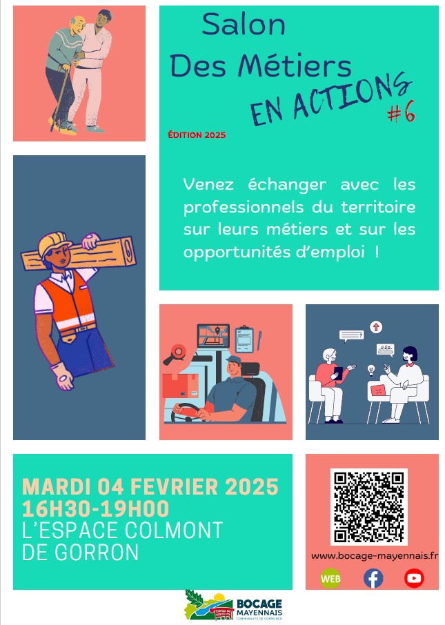 Retrouvez l'ANEFA sur le "SALON DES MÉTIERS EN ACTIONS"
📍Gorron, Espace Colmont
📅 Mercredi 4 février de 16h30 à 19h
📓 Découverte des métiers de l'agriculture et offres d'emplois agricoles en Mayenne

ANEFA Mayenne -02 43 67 37 31 - anefa53@anefa.org
👉 lagriculture-recrute.org