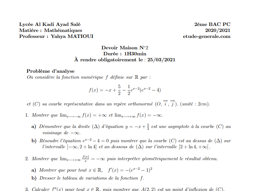etudegenerale's tweet photo. (2 bac pc et svt)
Devoir maison sur la fonction exponentielle et les nombres complexes ✍️
https://t.co/G5P9SCQgeC
#math #Maths #mathematics #mathématiques #2bac https://t.co/hbxC8Yd4Mg
