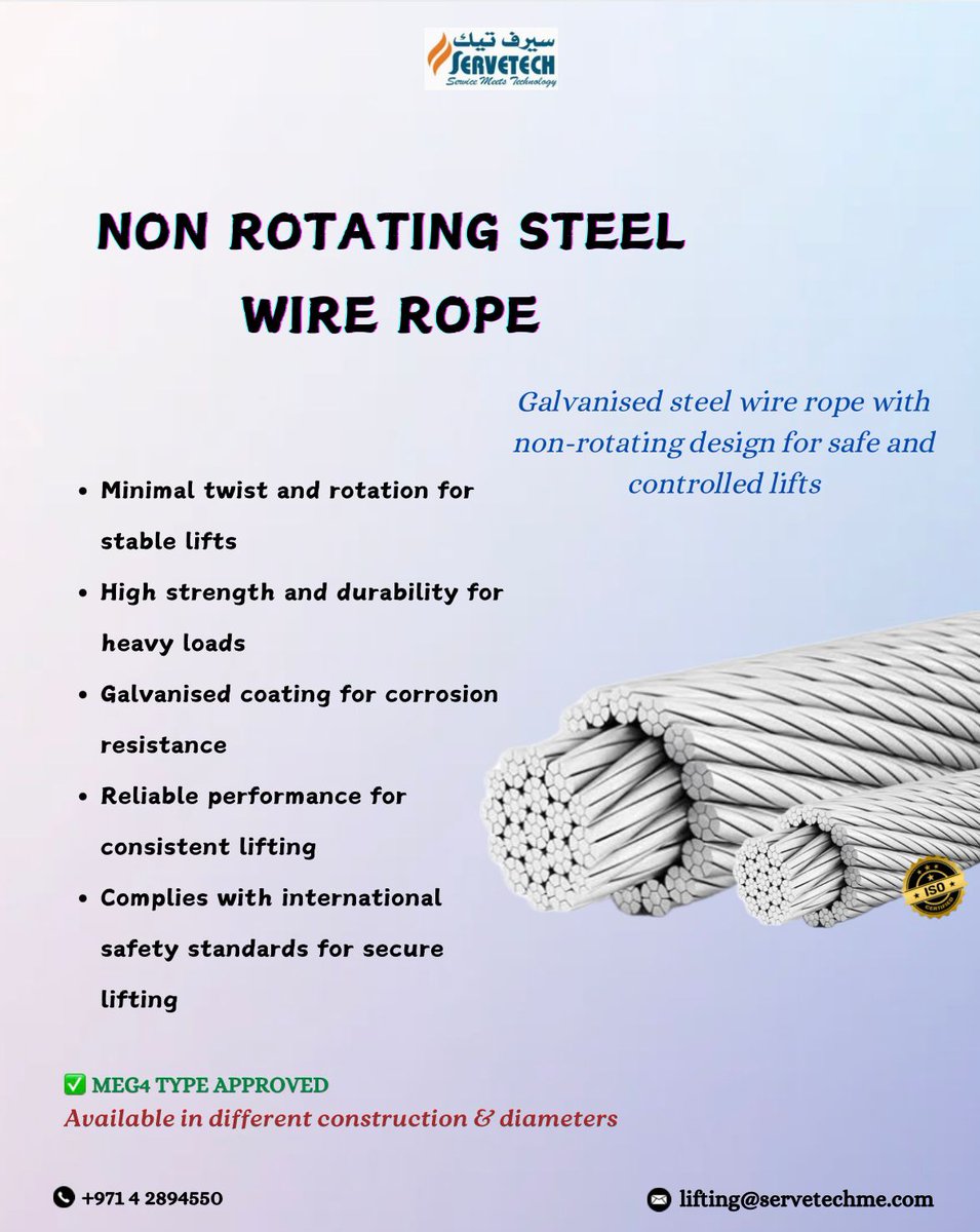 servetechliftng's tweet photo. Non-rotating steel wire rope is a type of wire rope designed to resist rotational forces, ensuring that the rope remains stable and doesn't twist or spin when under load or tension https://t.co/7JuGi7rdPd
