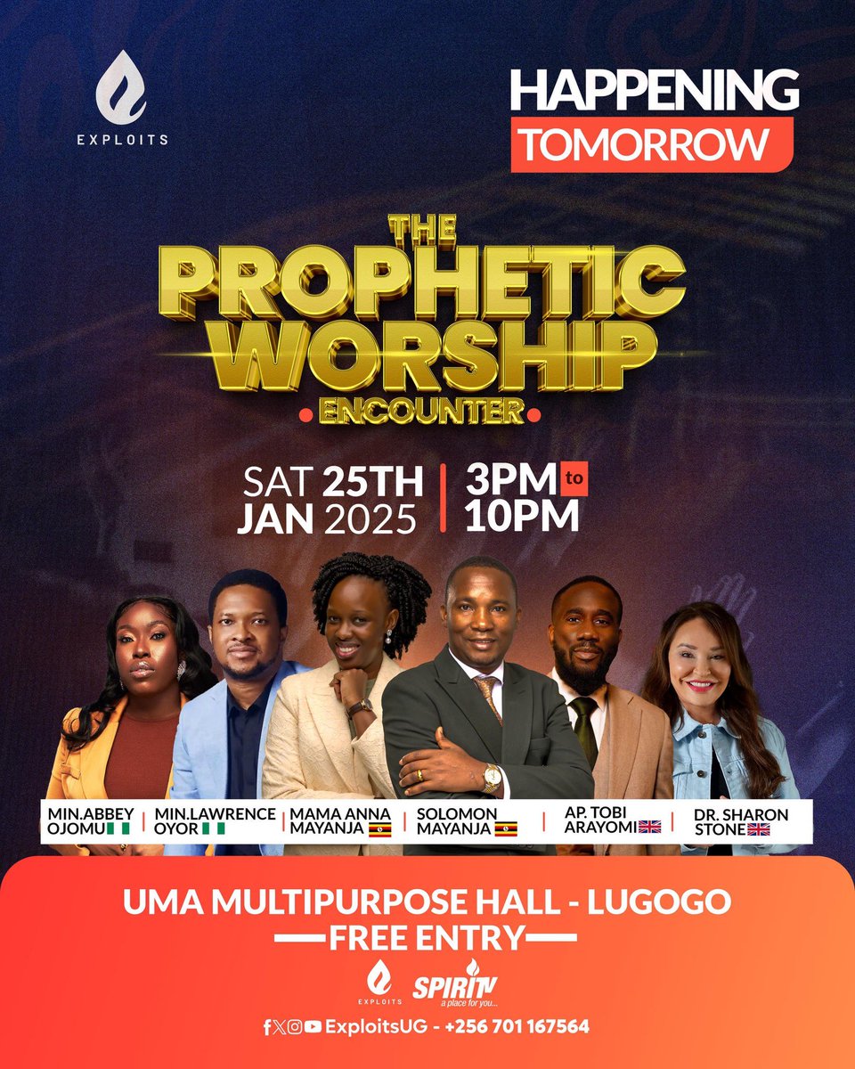 Join us for the Prophetic Worship Encounter tomorrow from 3 PM to 10 PM at UMA Multipurpose Hall, Lugogo. Don’t miss this powerful experience of worship and encounter. See you there!

Cc <a href="/SolomonMayanja1/">SolomonMayanja</a>