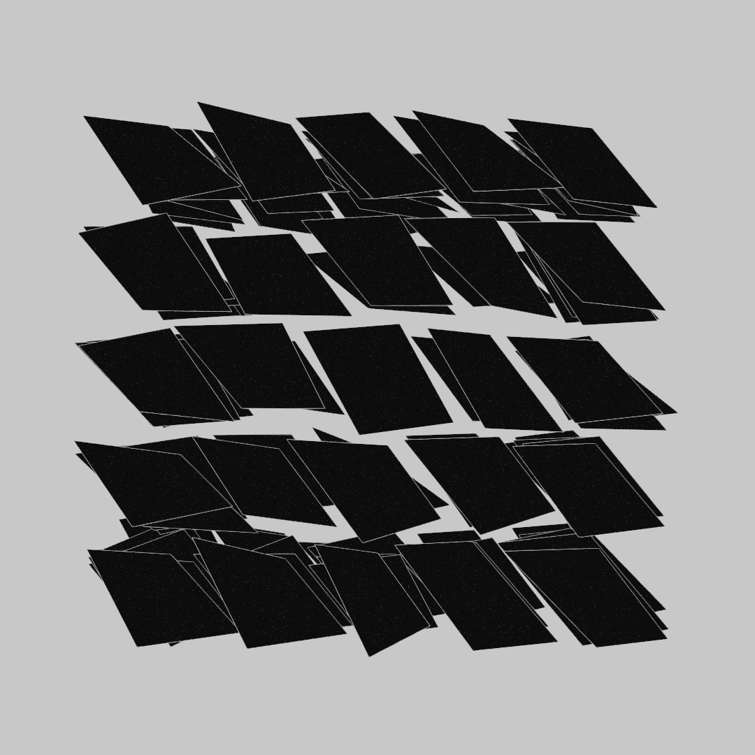#genuary Day 24: Geometric art - pick either a circle, rectangle, or triangle and use only that geometric shape.

I chose rectangles, with varying tilts and slightly altered vertex positions.

#genuary2025 #genuary24 #genartclub
