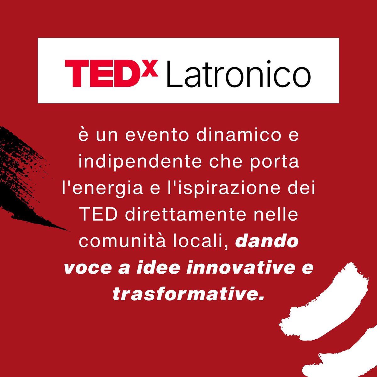 TedxLatronico's tweet photo. 🔴 𝐁𝐞𝐧𝐯𝐞𝐧𝐮𝐭𝐢 𝐧𝐞𝐥 𝐦𝐨𝐧𝐝𝐨 di #TEDxLatronico 
𝘚𝘢𝘪 𝘥𝘪 𝘤𝘰𝘴𝘢 𝘴𝘪 𝘵𝘳𝘢𝘵𝘵𝘢? TEDxLatronico è più di un evento. È un'opportunità per 𝗲𝘀𝗽𝗹𝗼𝗿𝗮𝗿𝗲 𝗶𝗱𝗲𝗲, 𝗶𝘀𝗽𝗶𝗿𝗮𝗿𝘀𝗶 𝗲 𝗰𝗼𝗻𝗻𝗲𝘁𝘁𝗲𝗿𝘀𝗶 𝗰𝗼𝗻 𝗺𝗲𝗻𝘁𝗶 𝗯𝗿𝗶𝗹𝗹𝗮𝗻𝘁𝗶

𝙎𝙚𝙜𝙪𝙞𝙘𝙞 https://t.co/DtjNUZ4kZN
