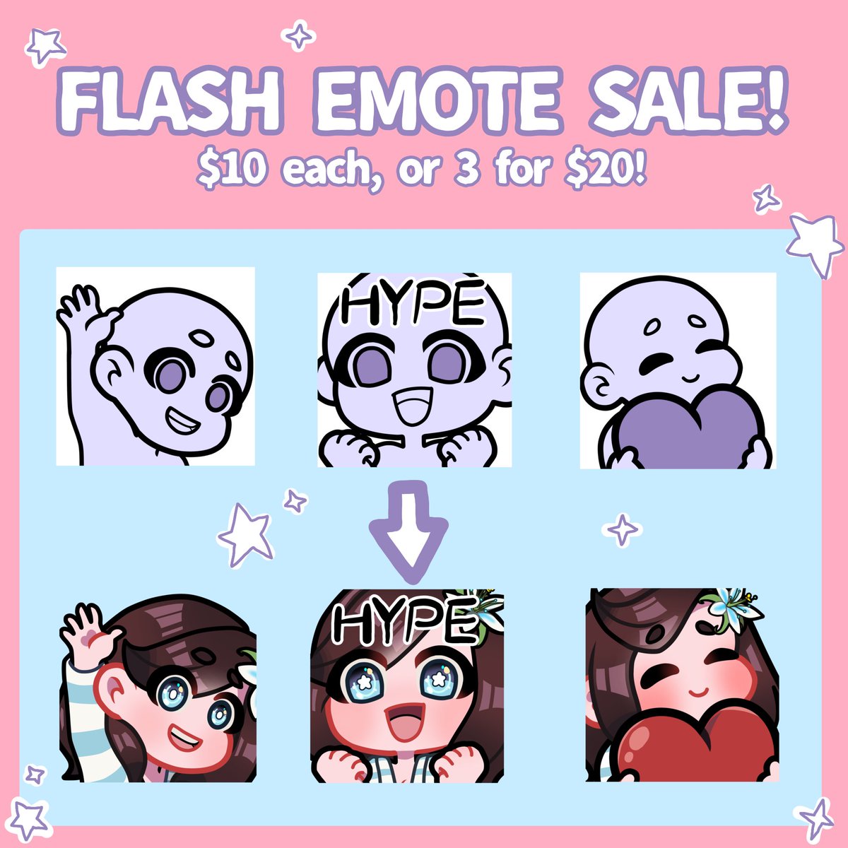 FLASH SALE!
For these three poses: hi, hype, and heart, only $10 USD each OR buy 2 get one free!

Work has been cutting back a ton of my hours and I need to make rent, so purchasing or sharing this post is greatly appreciated ❤️

DM me OR contact me here:
tootmybusiness@gmail.com