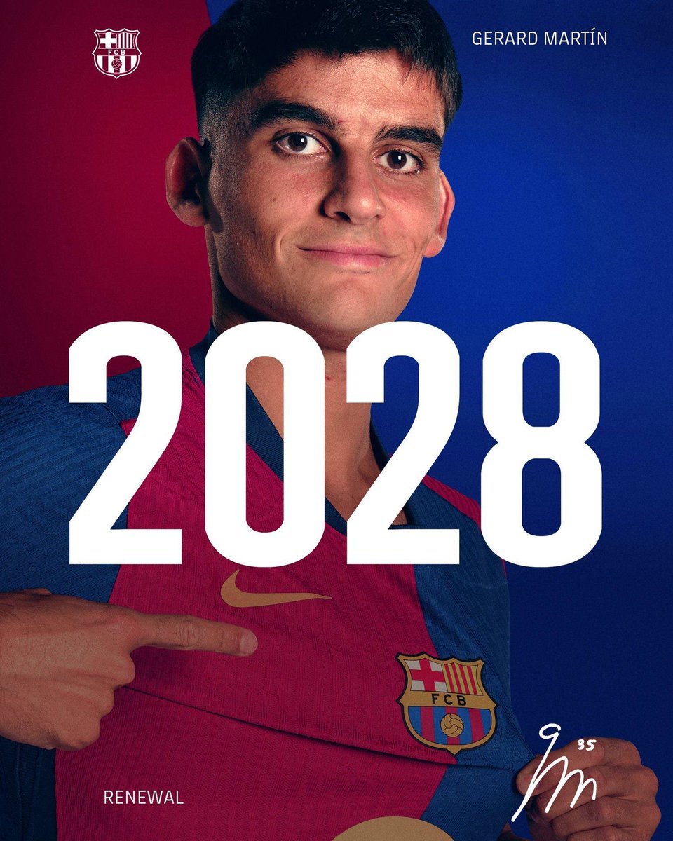 FabrizioRomano's tweet photo. 🔵🔴✍🏻 Official, confirmed. Gerard Martin has signed new long term deal at Barcelona valid until June 2028. https://t.co/WIPmgFWo5z