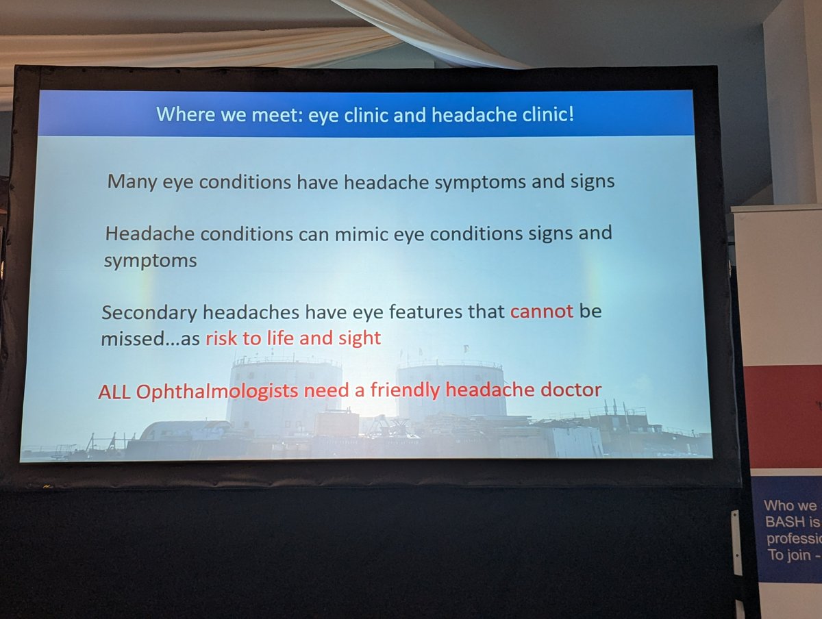 Importance of the #Eye in headache/neurology <a href="/DrMollan/">Dr Susan Mollan</a>. Important not to miss transient monocular visual loss (imminent stroke risk). Also dry eye, visual snow, glaucoma, uveitis, GCA (cranial only may not inflammatory changes).
Fundoscopy is key.
#bashhead <a href="/uhbtrust/">University Hospitals Birmingham</a> #MedEd