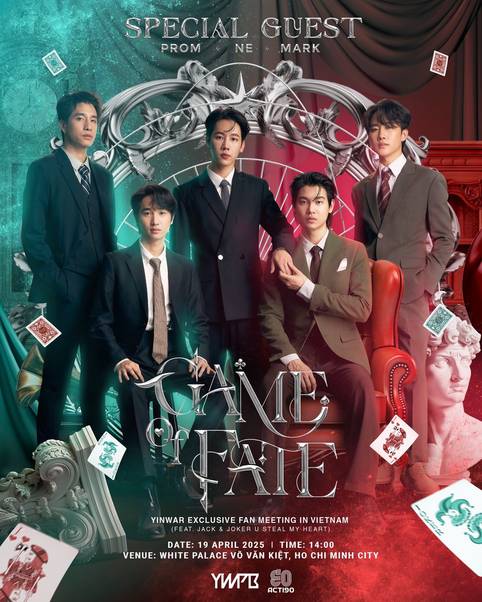 Acti90Event's tweet photo. Chúng tôi rất vui mừng khi có khách mời đặc biệt 𝑷𝒓𝒐𝒎, 𝑴𝒂𝒓𝒌 và 𝑵𝒆 tại “𝑮𝒂𝒎𝒆 𝒐𝒇 𝑭𝒂𝒕𝒆:
𝒀𝒊𝒏𝑾𝒂𝒓 𝑬𝒙𝒄𝒍𝒖𝒔𝒊𝒗𝒆 𝑭𝒂𝒏𝒎𝒆𝒆𝒕𝒊𝒏𝒈 𝒊𝒏 𝑽𝒊𝒆𝒕𝒏𝒂𝒎 2025 (𝑭𝒆𝒂𝒕. 𝑱𝒂𝒄𝒌 & 𝑱𝒐𝒌𝒆𝒓 𝑼 𝑺𝒕𝒆𝒂𝒍 𝑴𝒚 𝑯𝒆𝒂𝒓𝒕 )”
Cuộc đột kích của Five sẽ sớm bắt đầu🔥

We’re thrilled to have our special guest 𝑷𝒓𝒐𝒎, 𝑴𝒂𝒓𝒌 and 𝑵𝒆 at “𝑮𝒂𝒎𝒆 𝒐𝒇 𝑭𝒂𝒕𝒆:
𝒀𝒊𝒏𝑾𝒂𝒓 𝑬𝒙𝒄𝒍𝒖𝒔𝒊𝒗𝒆 𝑭𝒂𝒏𝒎𝒆𝒆𝒕𝒊𝒏𝒈 𝒊𝒏 𝑽𝒊𝒆𝒕𝒏𝒂𝒎 2025 (𝑭𝒆𝒂𝒕. 𝑱𝒂𝒄𝒌 & 𝑱𝒐𝒌𝒆𝒓 𝑼 𝑺𝒕𝒆𝒂𝒍 𝑴𝒚 𝑯𝒆𝒂𝒓𝒕 )”
The raid of Five will start soon🔥

🗓: 19 April 2025
📍: White Palace Võ Văn Kiệt
🎟: Ticket Price : VND 5,400,000 | VND 4,800,000 | VND 3,700,000 | VND 2,600,000 | VND 1,800,000

Ticket Available 
📌Link: https://t.co/tIC94eJJVe

#yinwar #yinyin_anw #warwanarat
#YinWarGameofFate
#YinWarExclusiveFMinVietnam
#Acti90