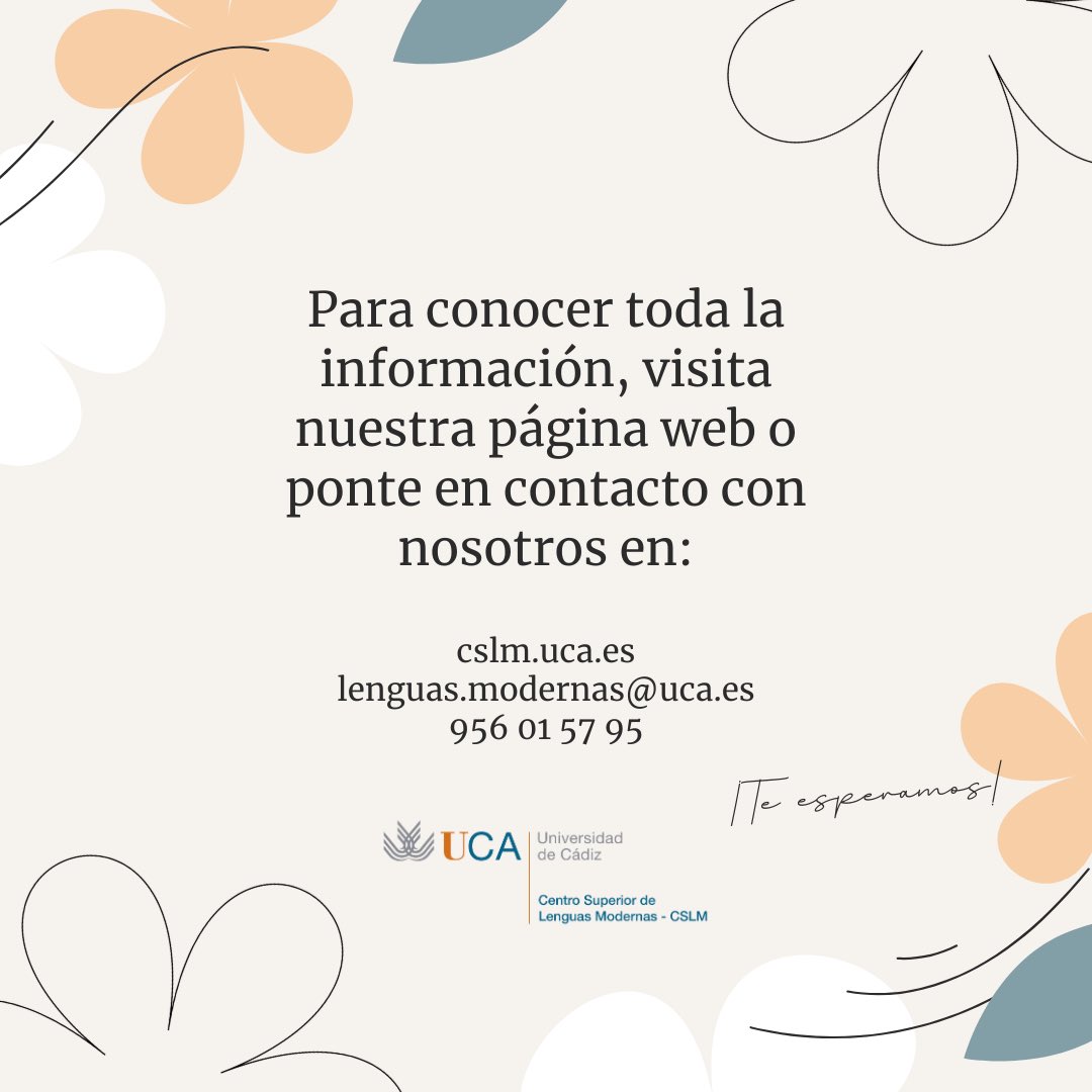CSLM (@cslm_uca) on Twitter photo ¿Necesitas respuesta a estas preguntas? 🤔💭❓
¡Visita nuestra página web o contacta con nosotros! 😉
ℹ️ cslm.uca.es
📧 lenguas.modernas@uca.es
📞 956 01 57 95
#idiomas
#aptis
#cambridgeexams
<a href="/univcadiz/">Universidad de Cádiz</a> ¿Necesitas respuesta a estas preguntas? 🤔💭❓
¡Visita nuestra página web o contacta con nosotros! 😉
ℹ️ cslm.uca.es
📧 lenguas.modernas@uca.es
📞 956 01 57 95
#idiomas
#aptis
#cambridgeexams
<a href="/univcadiz/">Universidad de Cádiz</a>