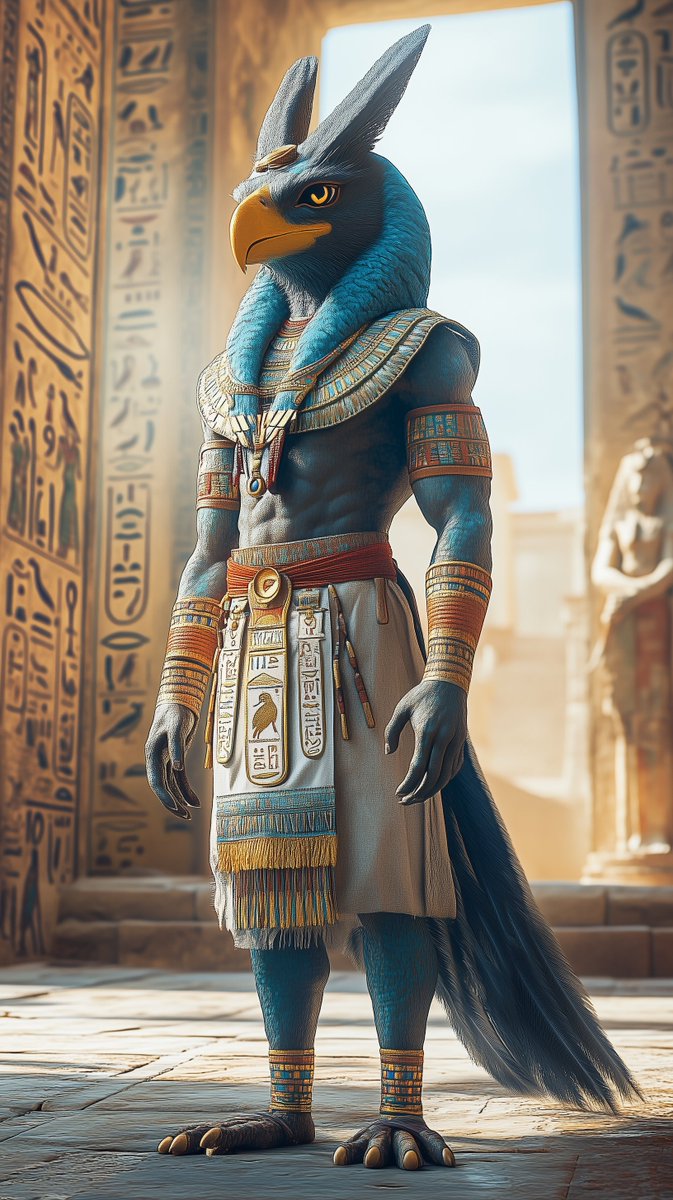 A divine protector from ancient Egypt, embodying wisdom and power. What secrets does this falcon-headed figure guard ?✨🦅
