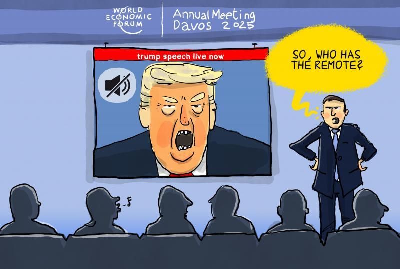 Trump's speech at Davos. Cartoon by @leopoldmaurer: buff.ly/3CmECRK

#Trump #Davos