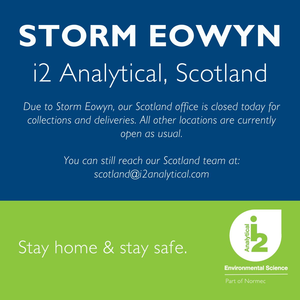 🛑 Important update regarding our Scotland office during Storm Eowyn 🌪️🌧️ 
#StaySafe #StormEowyn #i2Scotland