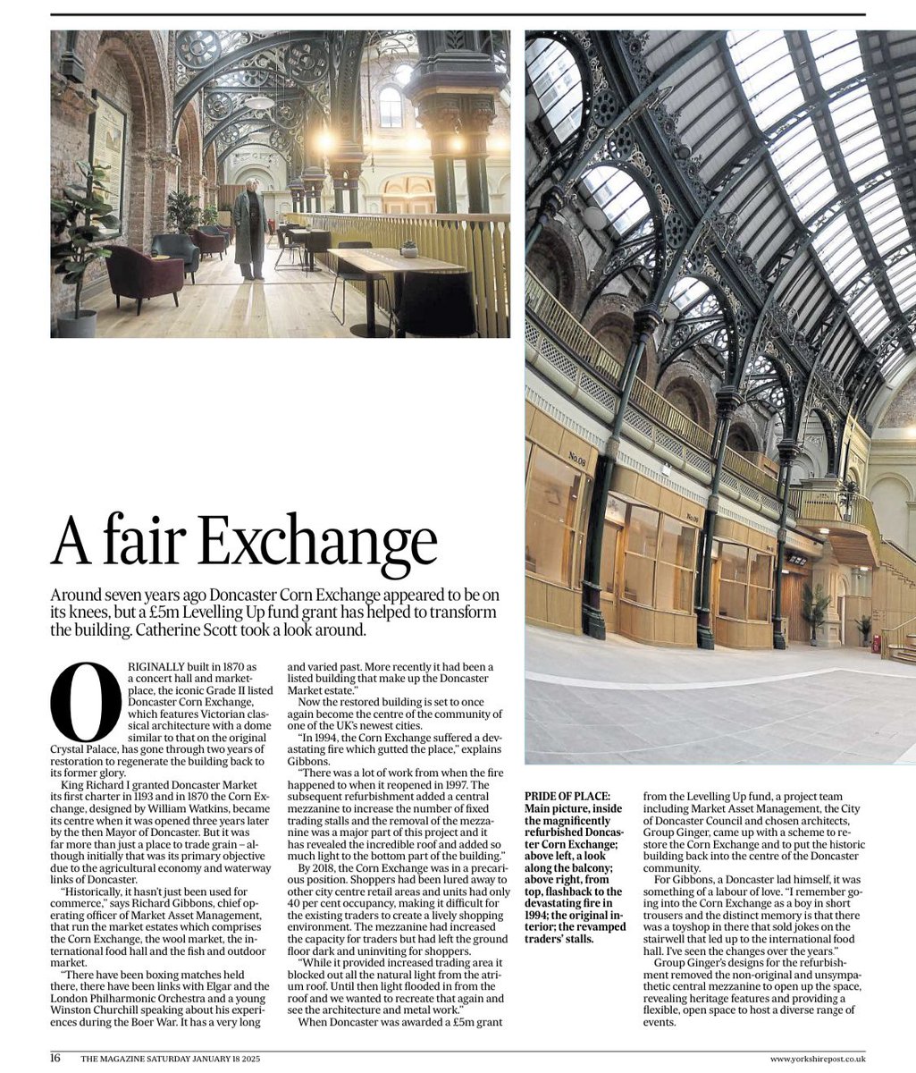 yasper_agency's tweet photo. Great to see Yasper’s client Market Asset Management feature in last weekend’s Yorkshire Post Magazine. 
 
Following Doncaster Corn Exchange’s recent £5m refurb, we invited the YP’s picture desk down to the historic venue 👀📸 https://t.co/dsxAiSSbtC