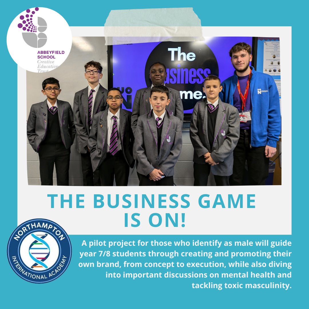 Schools Engagement Team (@uonschools) on Twitter photo 🚀We’ve officially launched our pilot project The Business Game!🚀
Partnering with <a href="/AbbeyfieldSch/">Abbeyfield School</a> and <a href="/NIA_Northampton/">Northampton International Academy</a> we’re working with 30 Year 7/8 students who identify as male. This exciting initiative will guide them through creating and promoting their own brand, from 🚀We’ve officially launched our pilot project The Business Game!🚀
Partnering with <a href="/AbbeyfieldSch/">Abbeyfield School</a> and <a href="/NIA_Northampton/">Northampton International Academy</a> we’re working with 30 Year 7/8 students who identify as male. This exciting initiative will guide them through creating and promoting their own brand, from